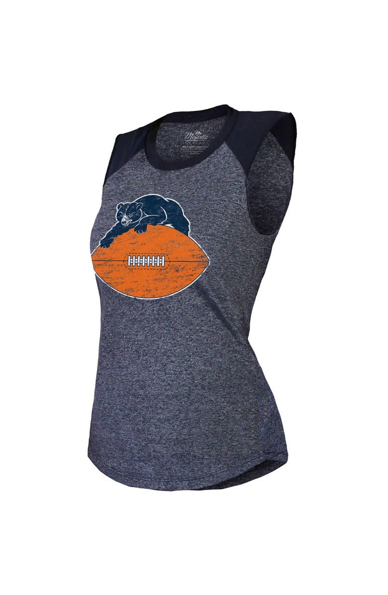 Majestic Threads Women's Majestic Threads Navy Chicago Bears Retro Tri-Blend Raglan Muscle Tank Top, Alternate, color, 