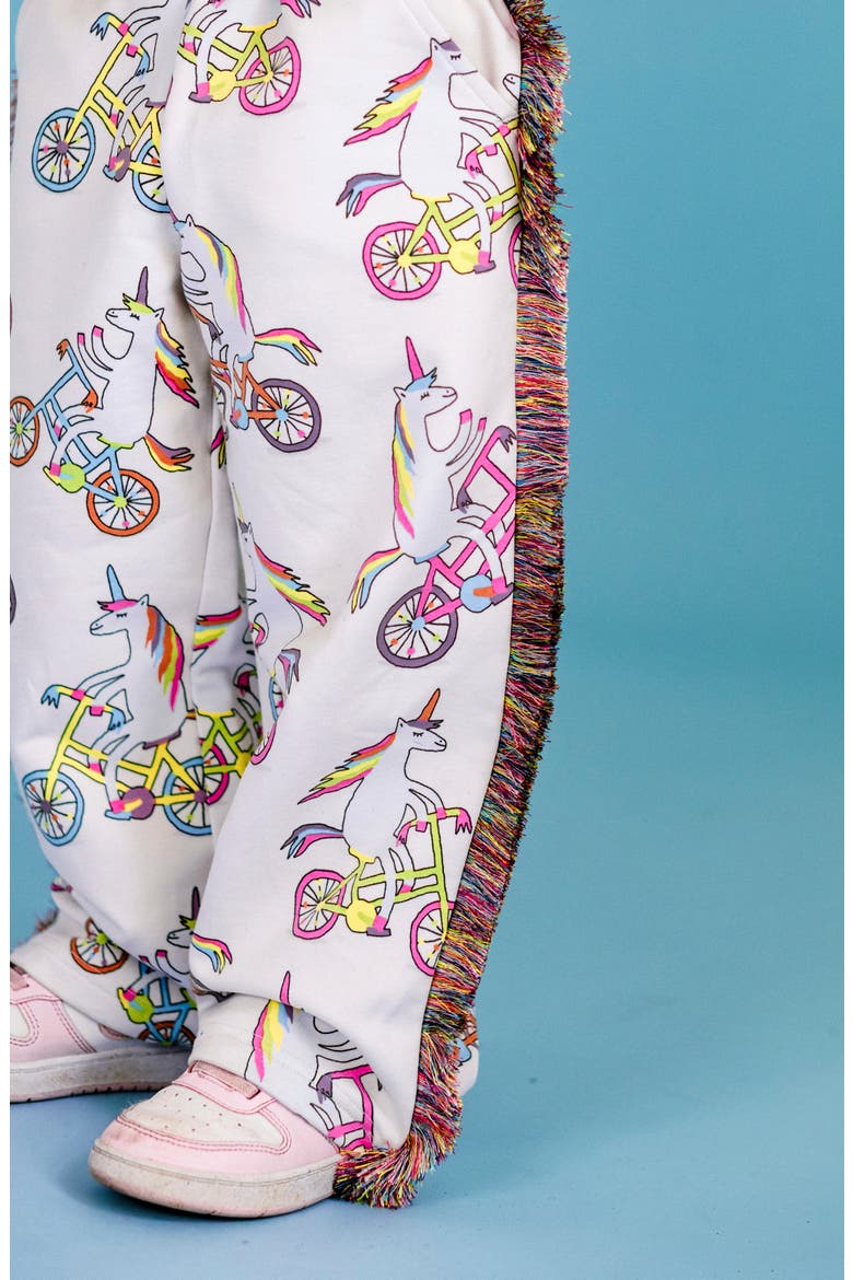 Kids' Funky Fringe Unicorn Print Cotton Track Pants, Alternate, color, CREAM
