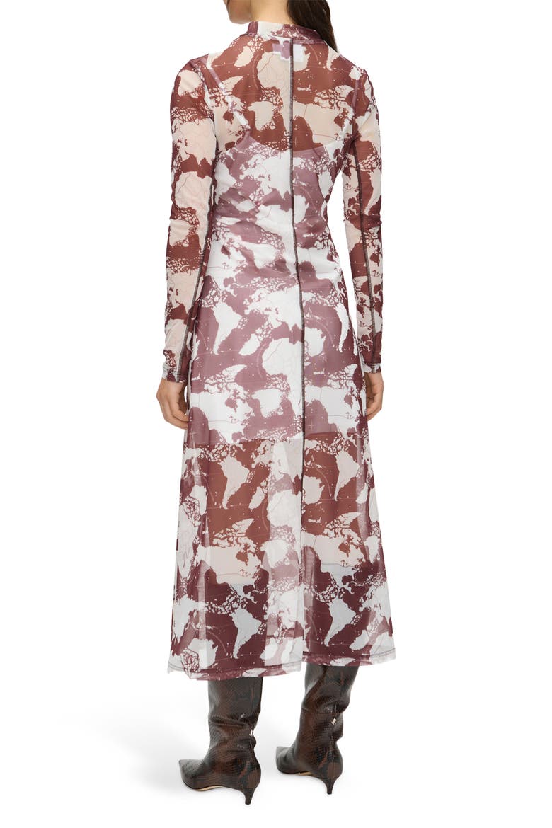 Starla Abstract Print Long Sleeve Mesh Dress, Alternate, color, OXBLOOD MIX