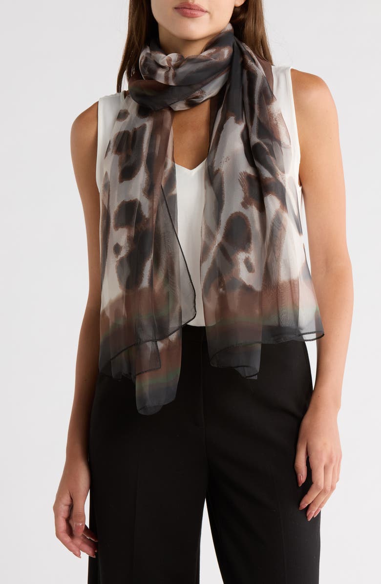 Nine West Chiffon Scarf, Main, color, Brown