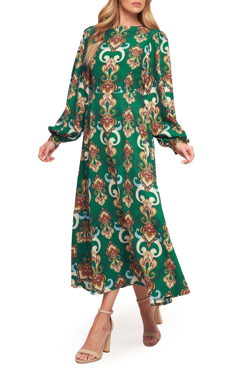 Long Sleeve Open Back Midi Dress, Alternate, color, KELLY GREEN