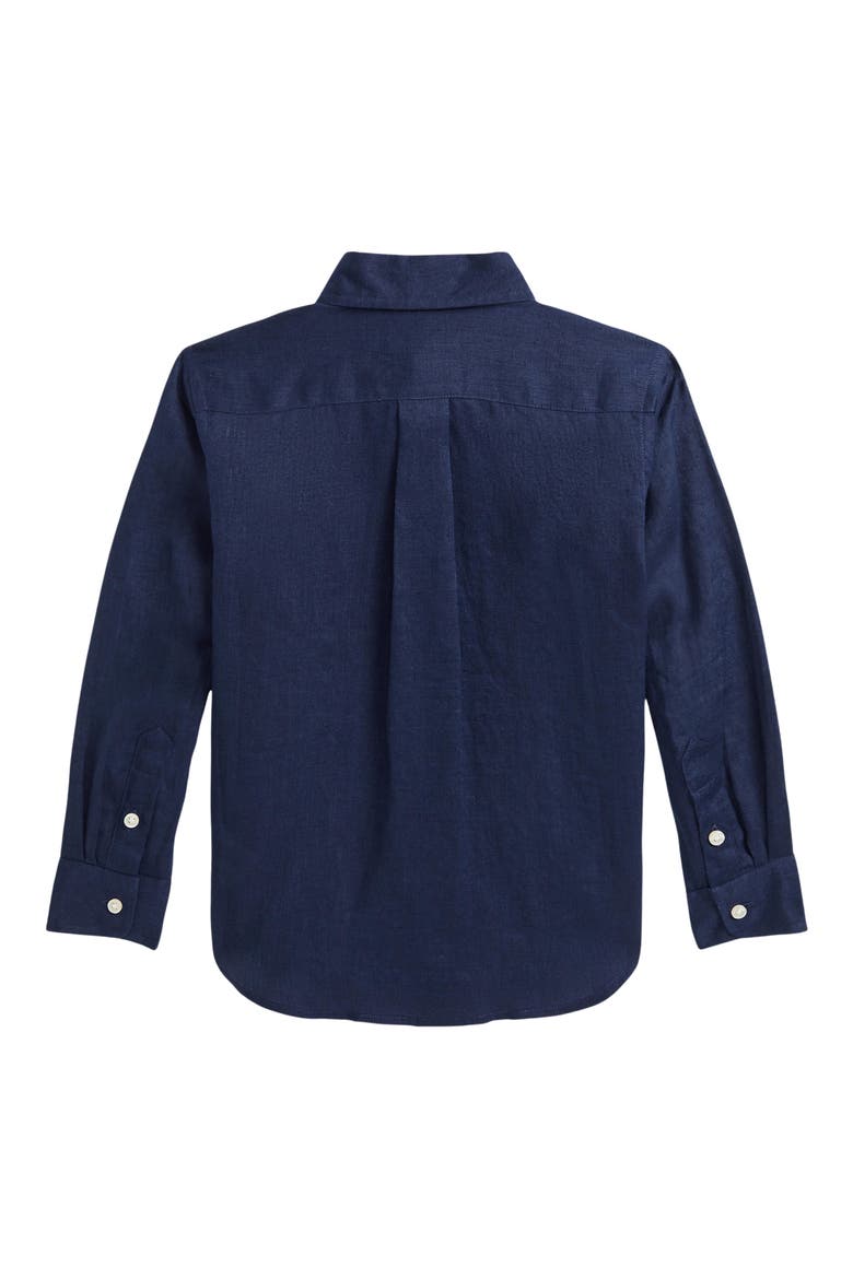 Kids' Solid Linen Button-Down Oxford Shirt, Alternate, color, NAVY