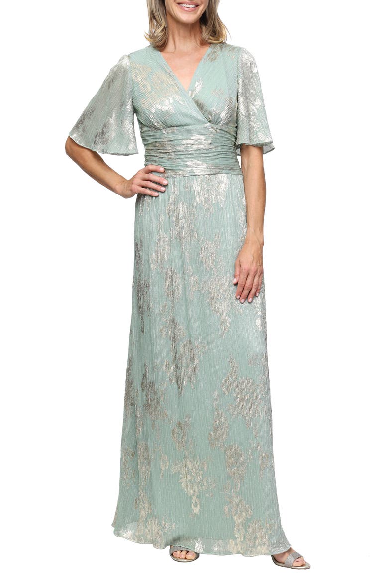 Metallic Jacquard Gown, Main, color, SAGE / GOLD