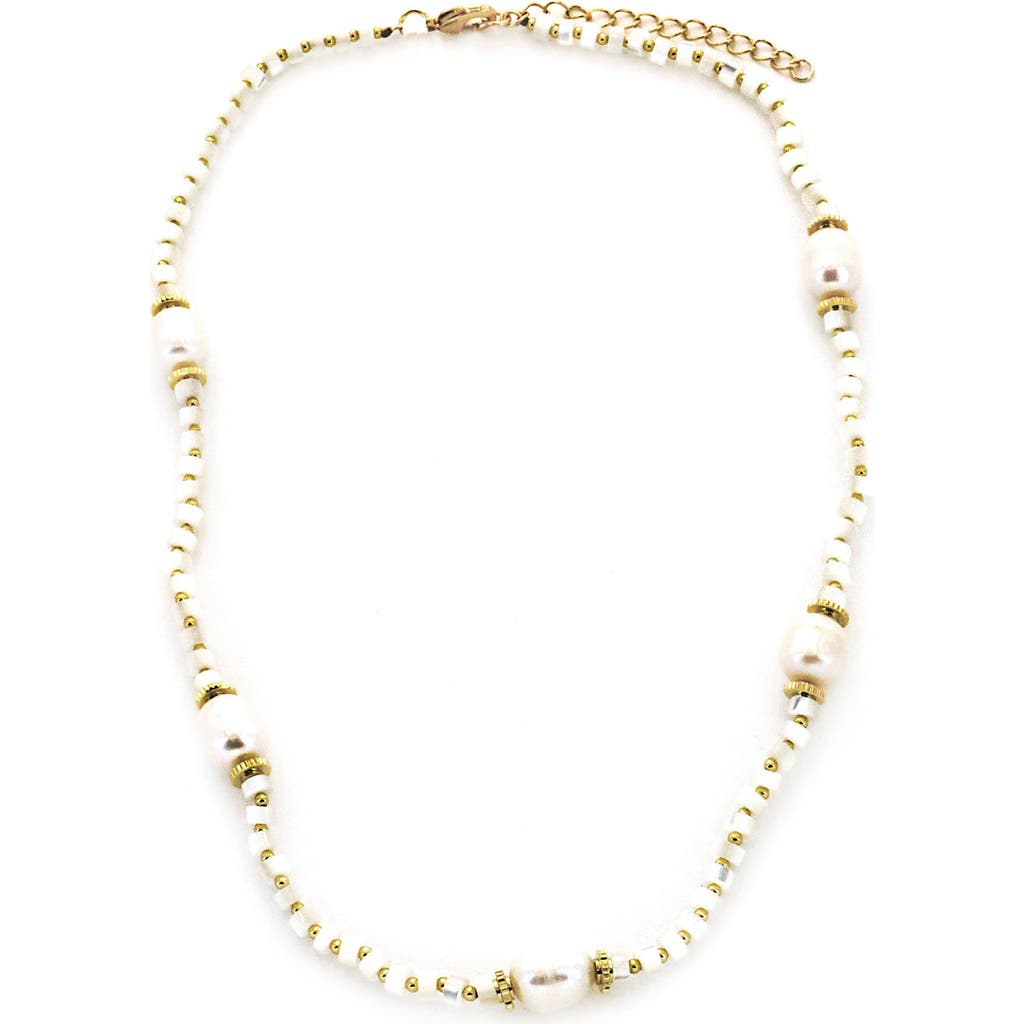 Panacea Cultured Freshwater Pearl Beaded Necklace In White