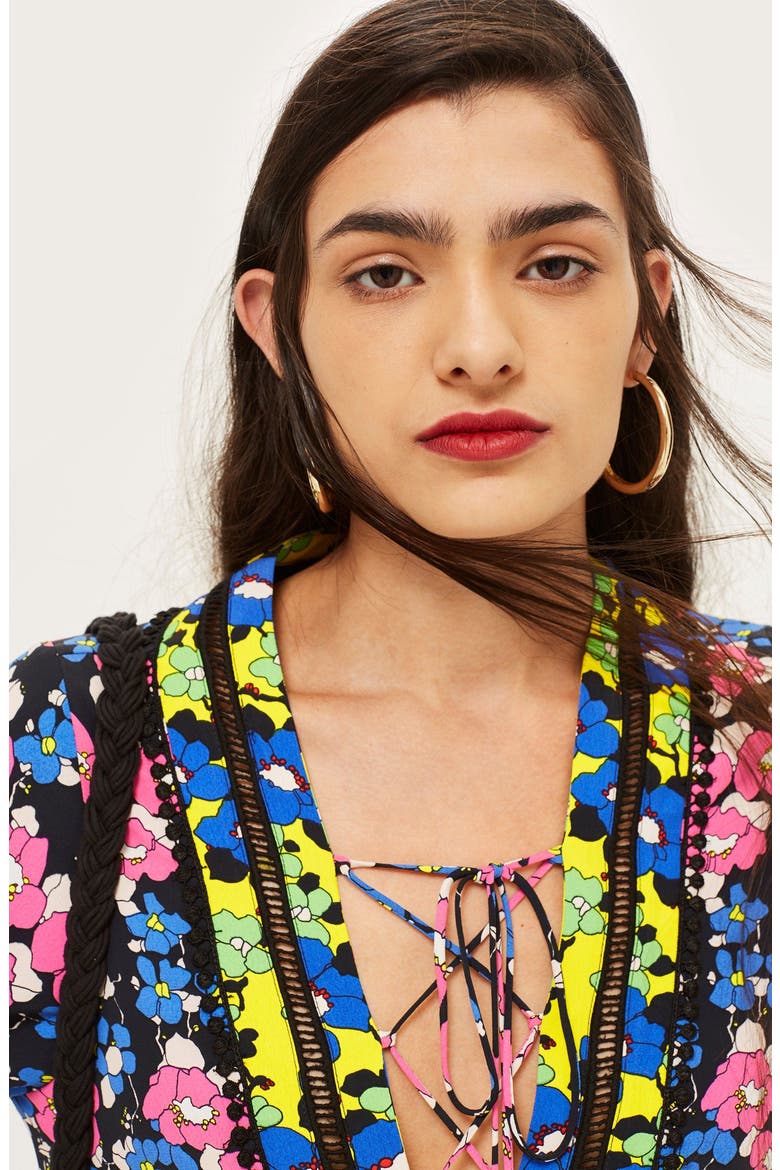 Floral Print Minidress, Alternate, color, BLUE MULTI