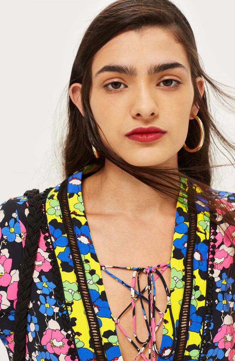 Topshop Floral Print Minidress, Alternate, color, 