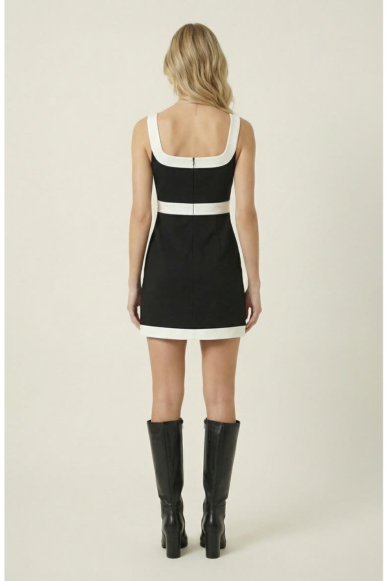 Contrast Trim Sleeveless Mini Dress, Alternate, color, Black / White