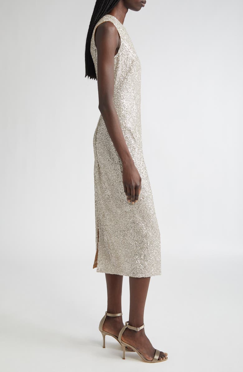 Michael Kors Collection Hand Embroidered Sequin Midi Dress, Alternate, color, Oyster