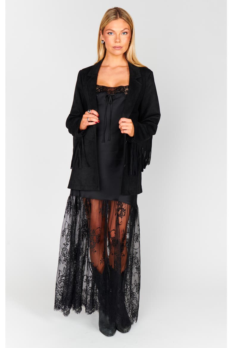 Sierra Fringe Jacket, Main, color, Black Faux Suede