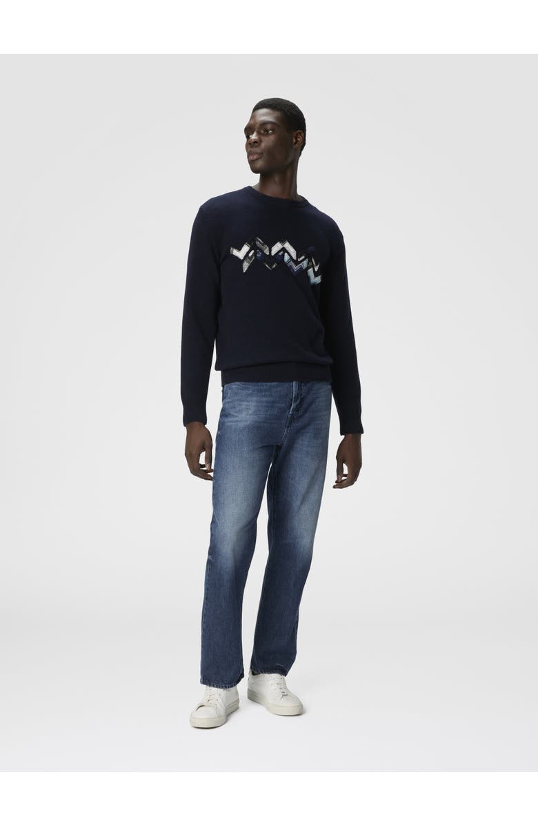 Missoni Crew Neck Sweater With Zigzag Detail, Alternate, color, Blue