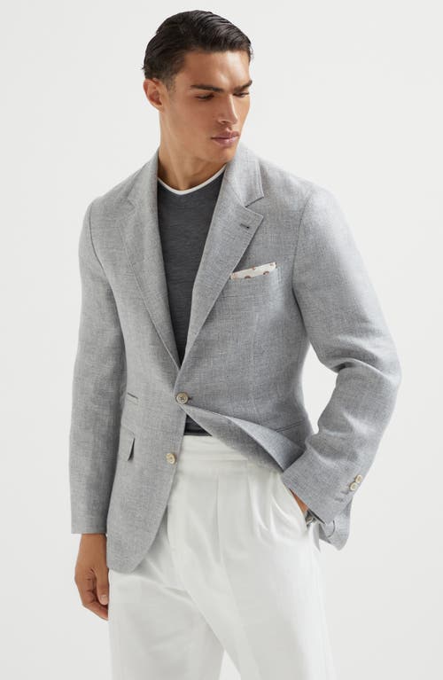 Brunello Cucinelli Grey Melange Wool And Silk Blend Blazer In Grey