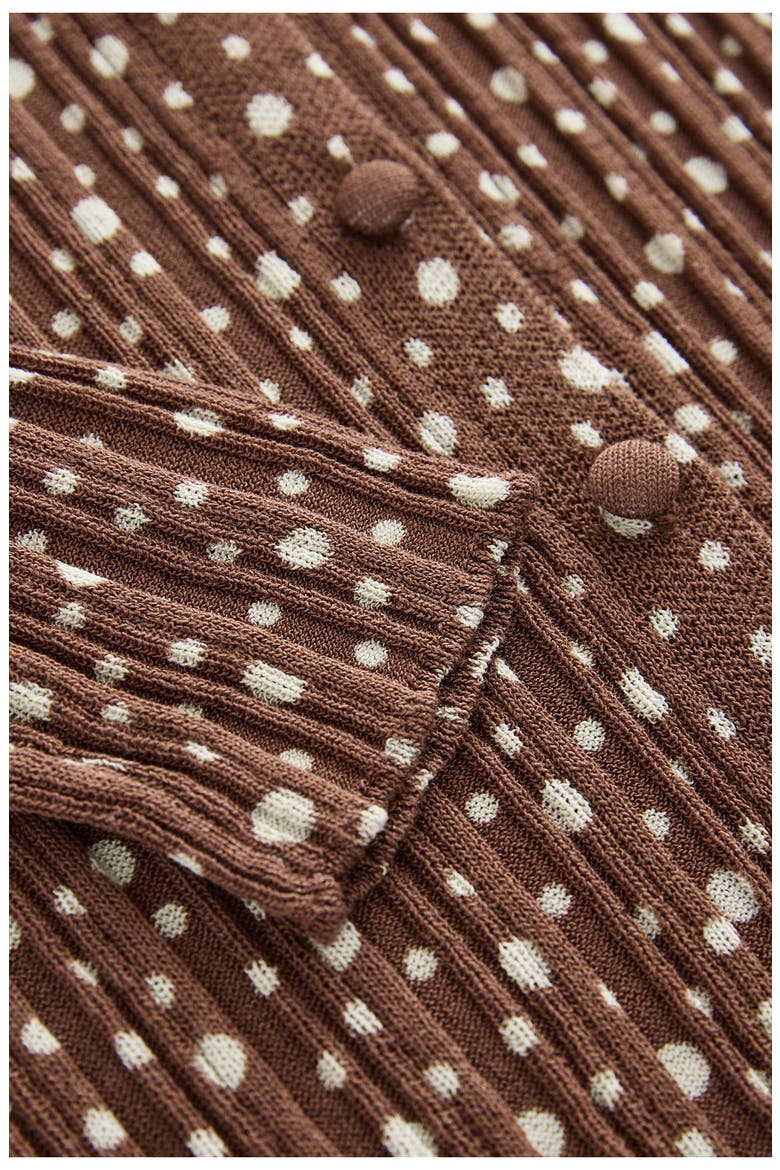 Spotty Button-Up Knit Top, Alternate, color, BROWN