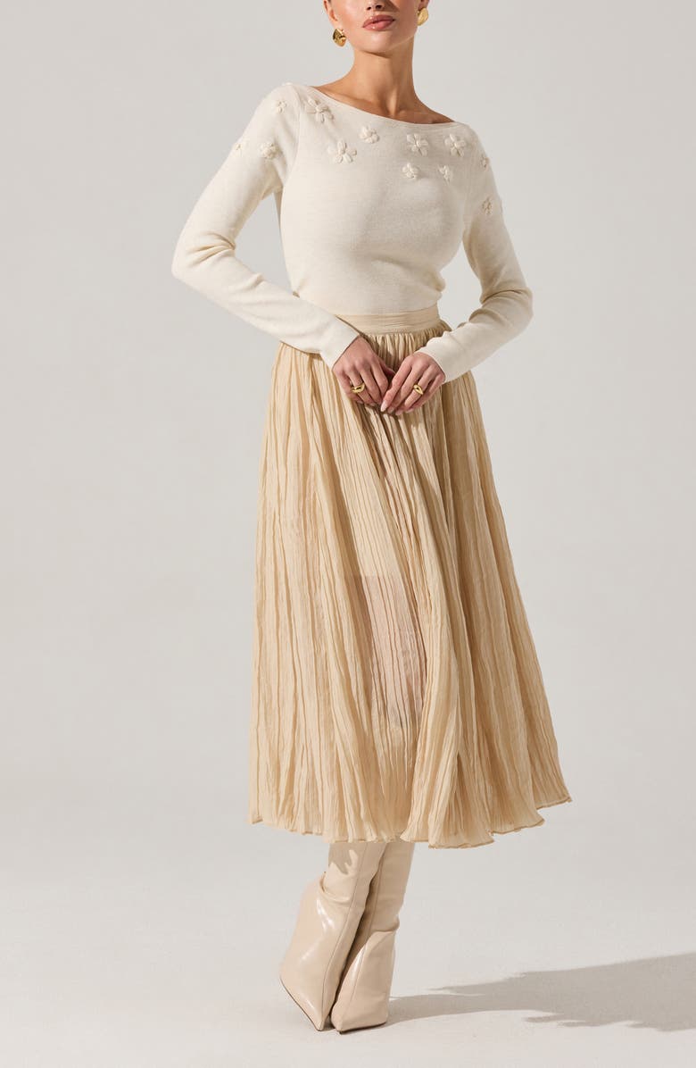 ASTR the Label Salome Pleated A-Line Midi Skirt, Alternate, color, Cream