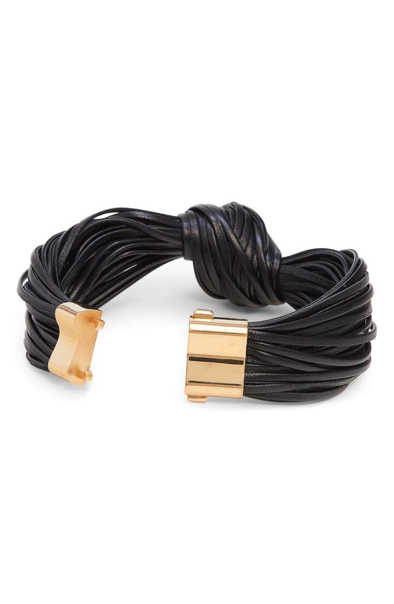 Bottega Veneta Knotted Leather Bracelet, Alternate, color, 1000 Nero