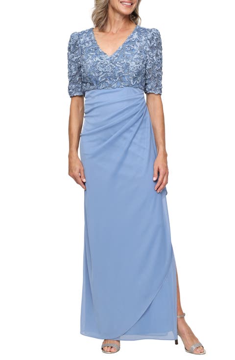 Embellished Short Sleeve Empire Waist Gown (Petite)