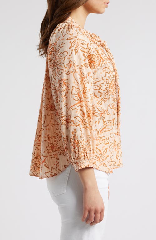 Wit & Wisdom Floral Cotton Peasant Top In Peach Pie/clementine Multi