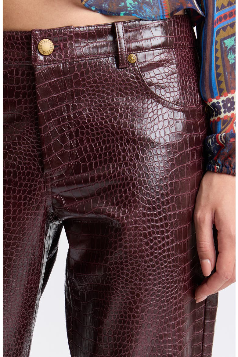 Croc Embossed Faux Leather Pants, Alternate, color, BORDEAUX