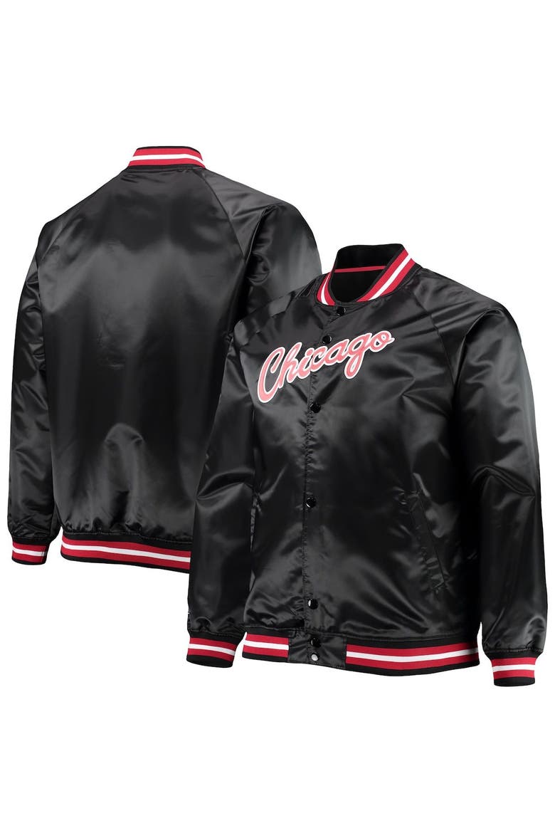 Men's Mitchell & Ness Black Chicago Bulls Big & Tall Hardwood Classics Raglan Satin Full-Snap Jacket, Main, color, Black