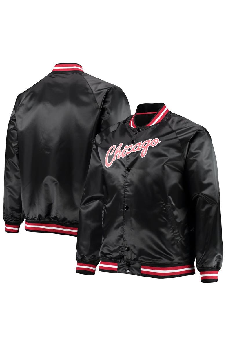 Mitchell & Ness Men's Mitchell & Ness Black Chicago Bulls Big & Tall Hardwood Classics Raglan Satin Full-Snap Jacket, Main, color, 