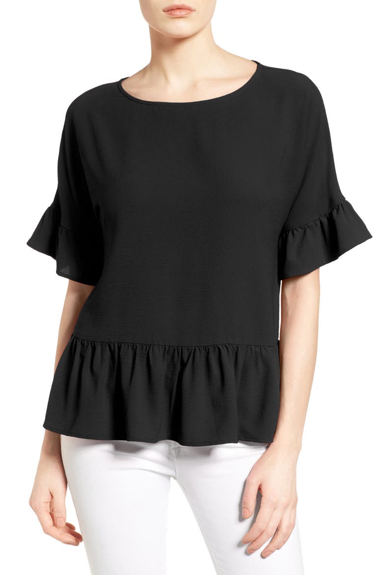 Gibson Ruffle Hem Top, Main, color, BLACK