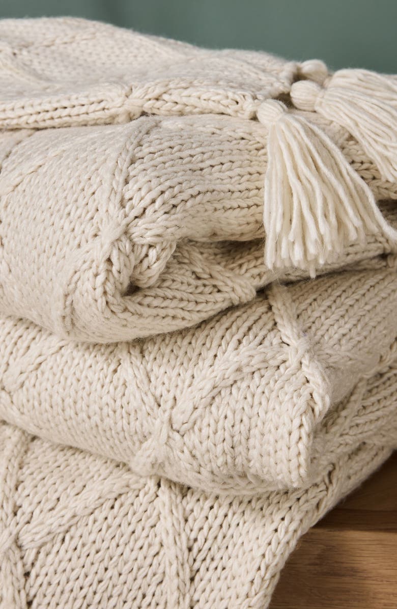 NEXT Cable Knit Throw Blanket, Alternate, color, Cream