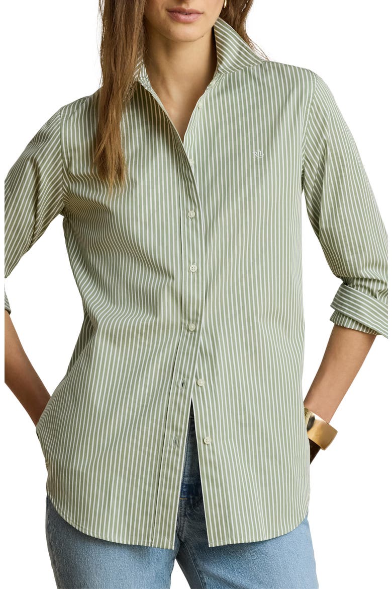 Classic Fit Stripe Cotton Broadcloth Button-Up Shirt, Main, color, GREEN/ WHITE