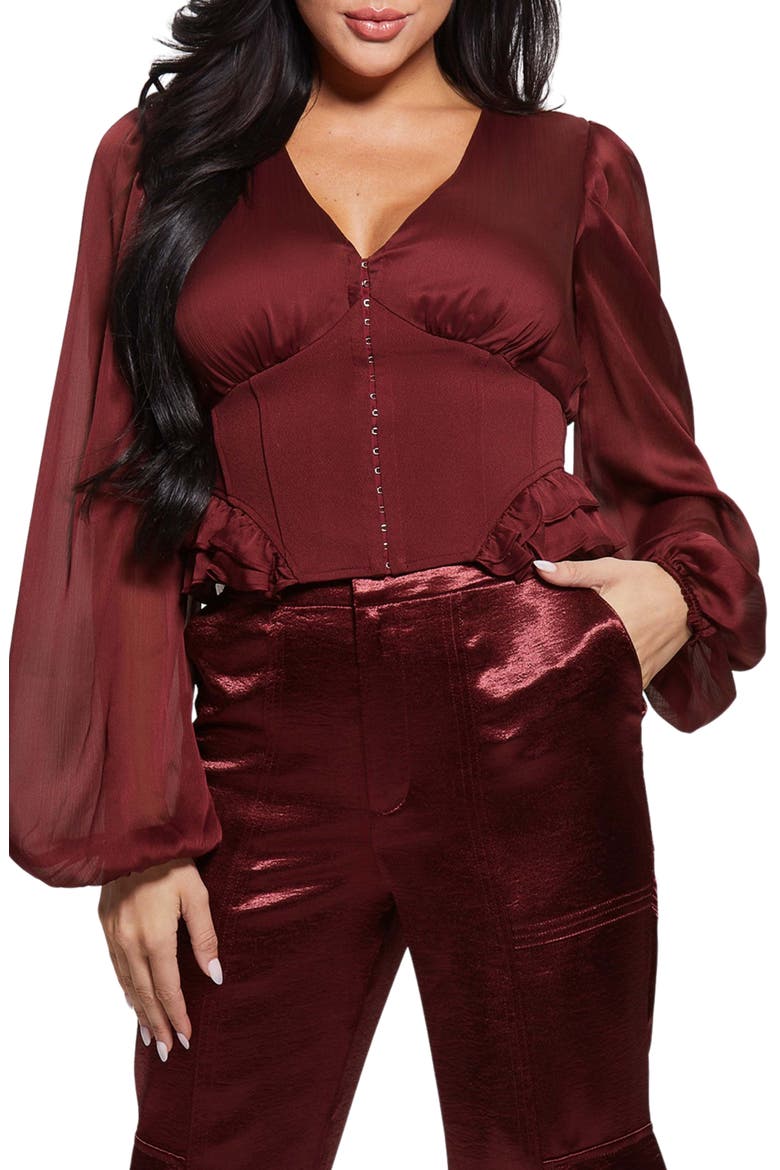 Hamiri Long Sleeve Corset Blouse, Main, color, MYSTIC WINE