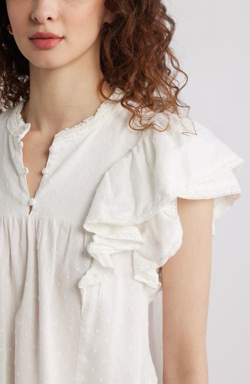 Treasure & Bond Ruffle Sleeve Clip Dot Top In White Blanc