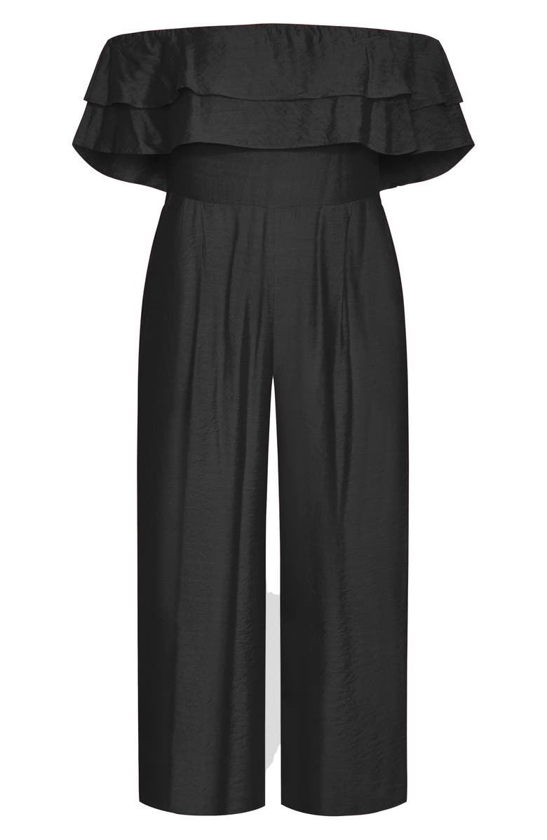 City Chic Poppy Ruffle Off the Shoulder Jumpsuit, Alternate, color, Black