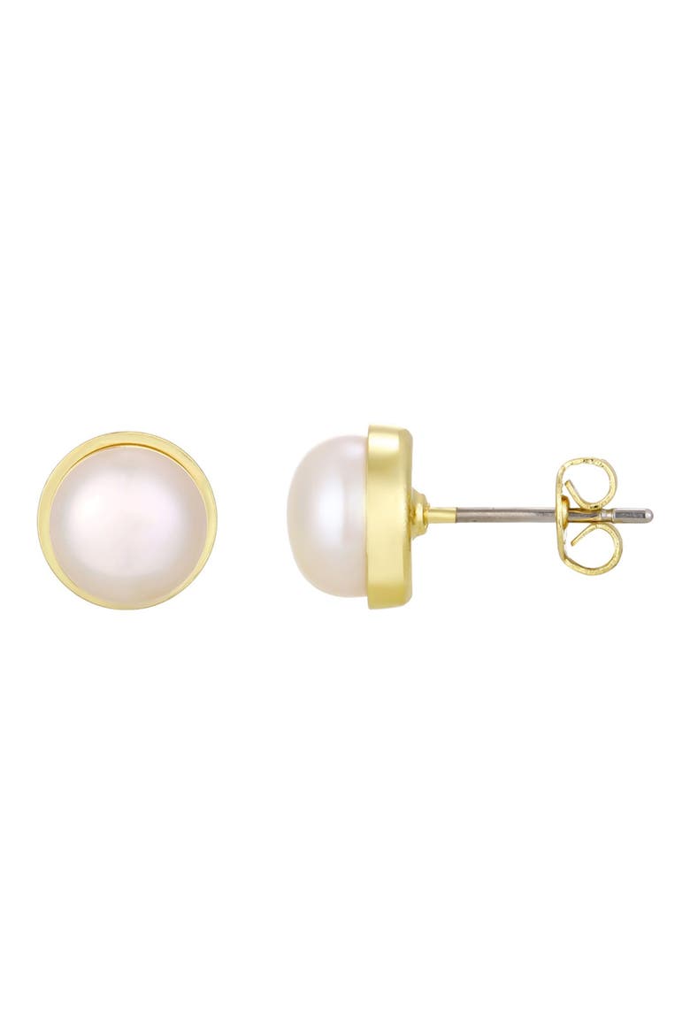 Freshwater Pearl Stud Earrings, Alternate, color, WHITE/ GOLD