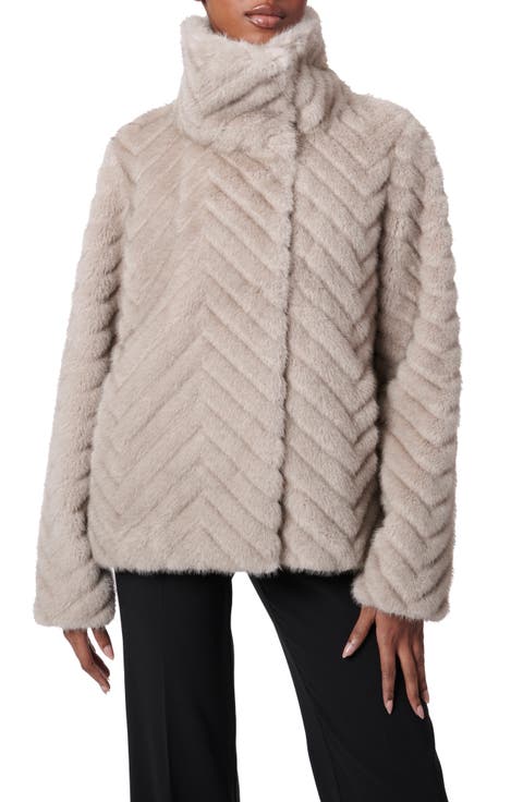 Chevron Quilted Faux Fur Jacket
