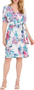 Tahari ASL Ruffle Hem Faux Wrap Dress