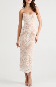 HELSI Kendall Beaded Lace & Mesh Column Dress