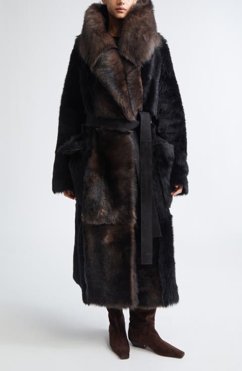 Geoff Genuine Shearling Belted Coat