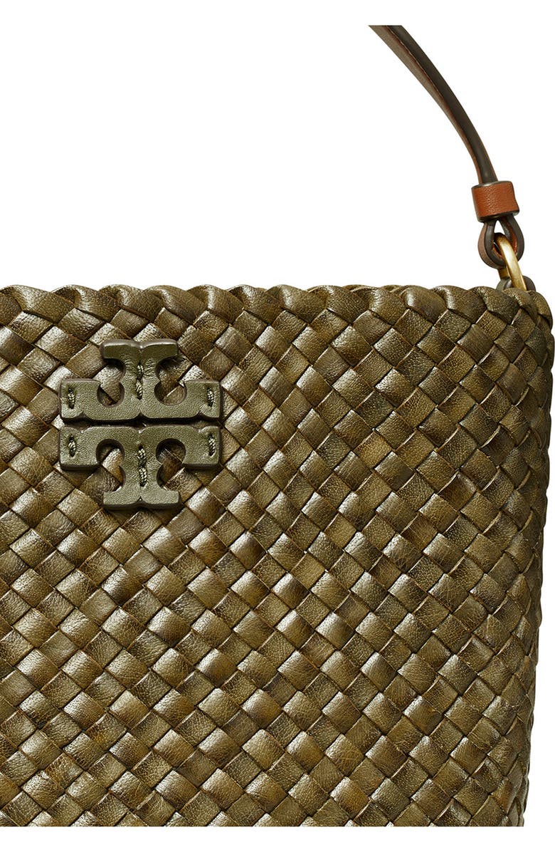 Tory Burch McGraw Dragon Woven Leather Bucket Bag, Alternate, color,