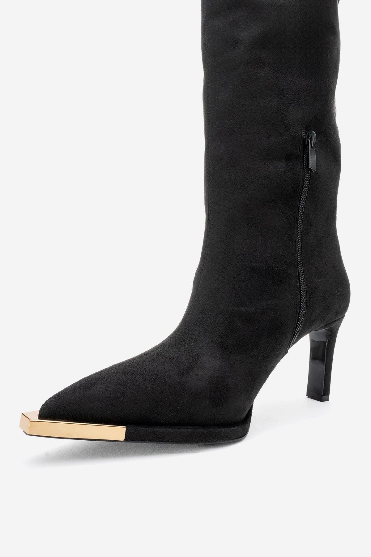 Vody Over The Knee Zip Stiletto Boot, Alternate, color, Black Suede Faux Leather