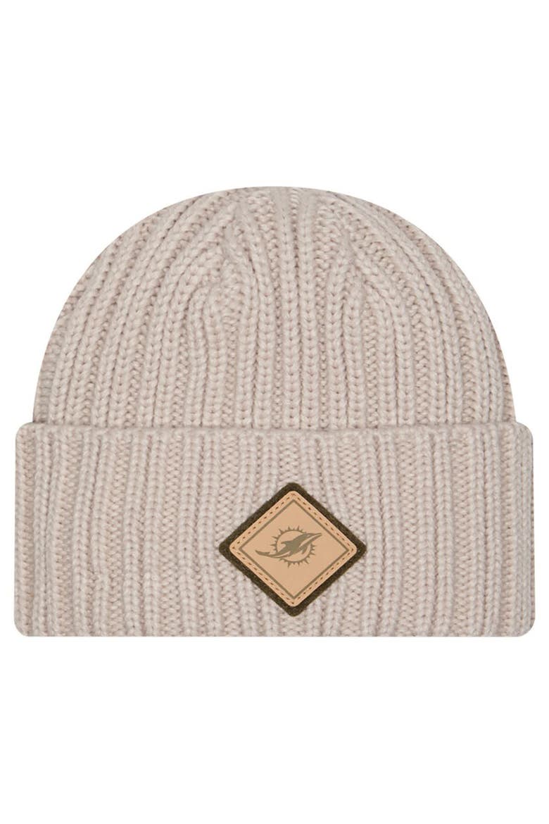 Men's New Era Light Beige Miami Dolphins Logo Applique Cuffed Knit Hat, Main, color, Light Beige