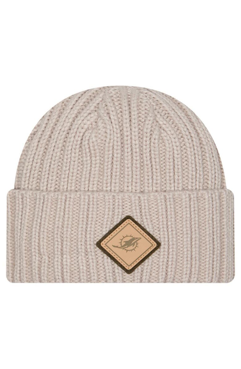 New Era Men's New Era Light Beige Miami Dolphins Logo Applique Cuffed Knit Hat, Main, color, Light Beige