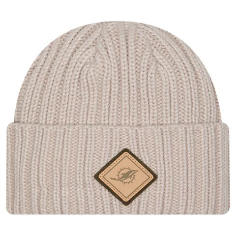 Men's New Era Light Beige Miami Dolphins Logo Applique Cuffed Knit Hat
