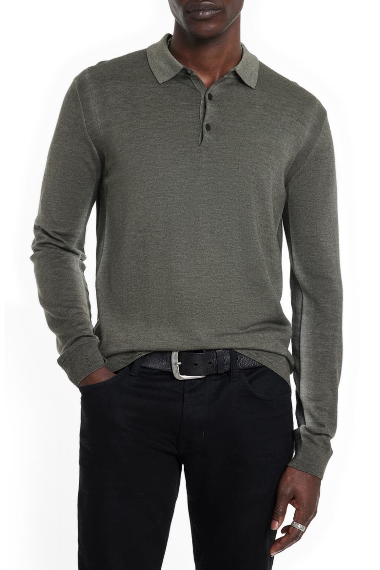 Gustave Long Sleeve Wool Blend Polo Sweater, Main, color, CHARCOAL HEATHER