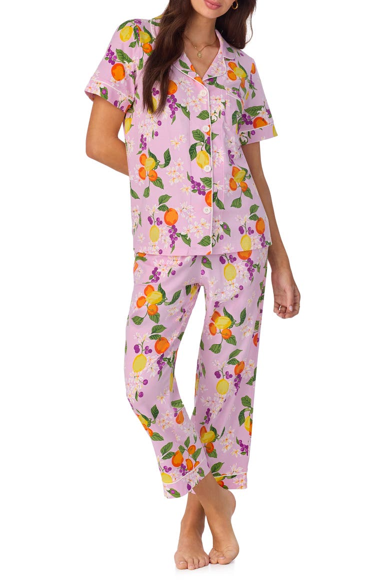 Print Stretch Organic Cotton Jersey Crop Pajamas, Main, color, CITRUS BLOSSOM