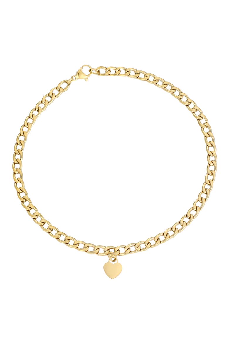 Tarnish Resistant 18K Gold Plated Heart Charm Anklet, Main, color, GOLD
