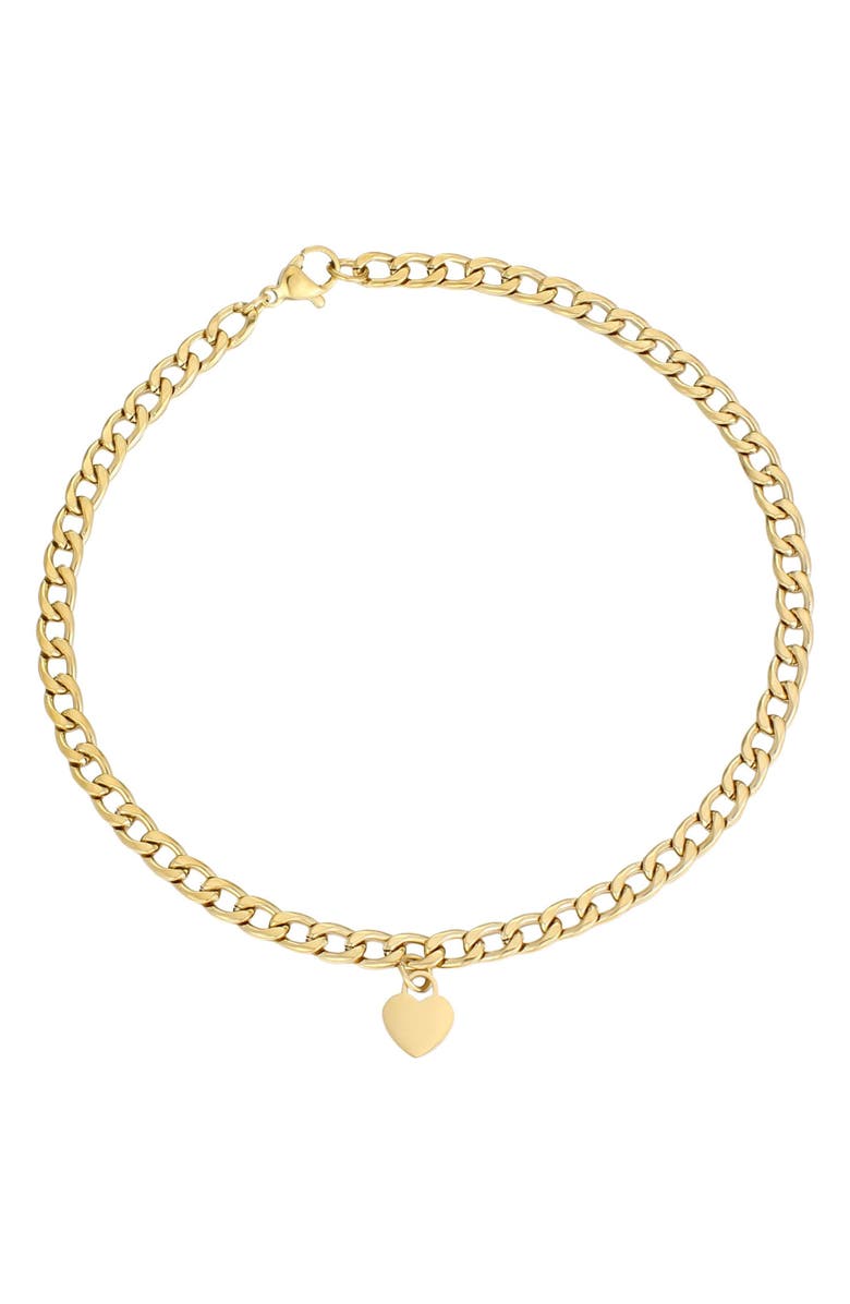 Adornia Tarnish Resistant 18K Gold Plated Heart Charm Anklet, Main, color, Gold