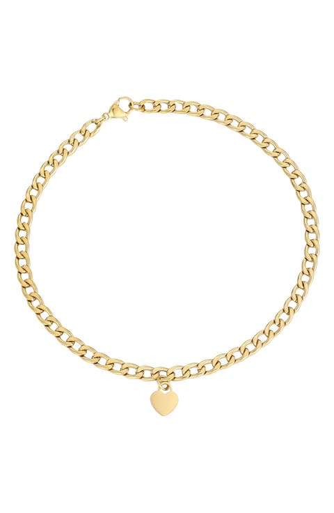 Tarnish Resistant 18K Gold Plated Heart Charm Anklet