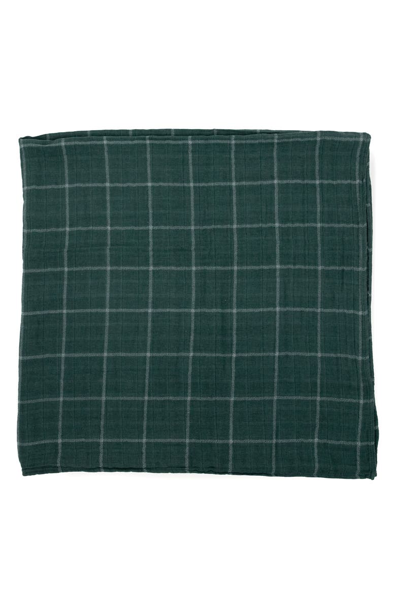 little unicorn Cotton Muslin Swaddle Blanket, Alternate, color, Evergreen Plaid