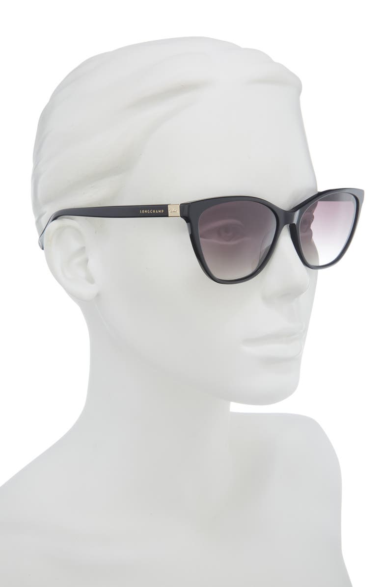 Longchamp Le Pliage 57mm Gradient Cat Eye Sunglasses, Alternate, color, Black