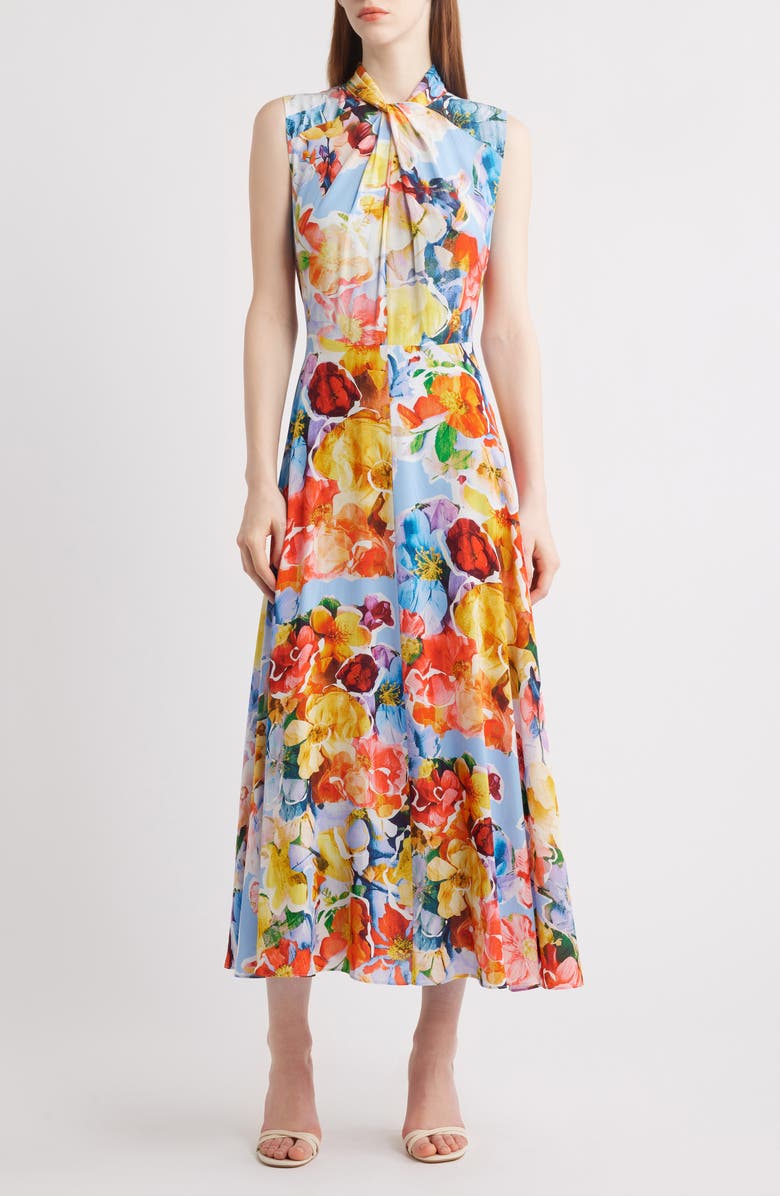 Elie Tahari The Raquel Spring Morning Floral Print Sleeveless Dress, Main, color,