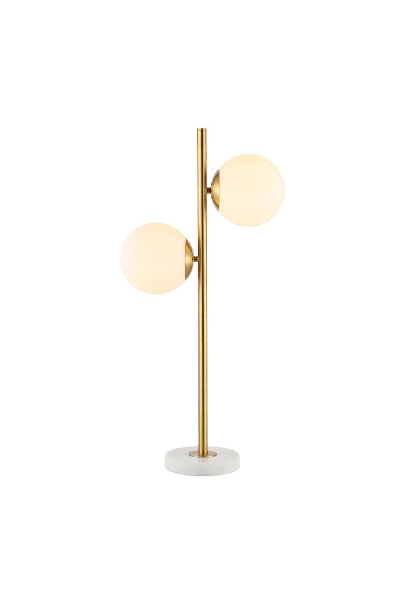 Amelie 28" 2-Light Coastal Vintage Iron LED Table Lamp, Brass Gold/White, Main, color, Brass Gold