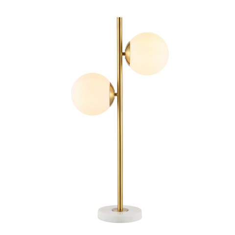Amelie 28" 2-Light Coastal Vintage Iron LED Table Lamp, Brass Gold/White