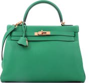 Pre-Owned Hermes Kelly Handbag Green Evercolor with Gold Hardware 32